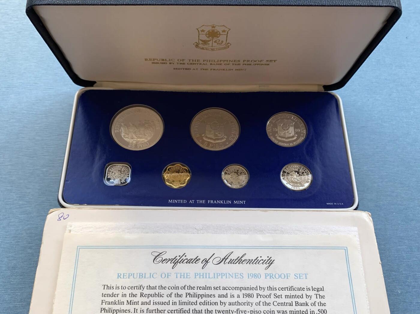 咖啡豆•收藏 2026年Feb_28th世界各国硬币套币拍卖 菲律宾 1980年 精制套币 富兰克林包装 外国硬币