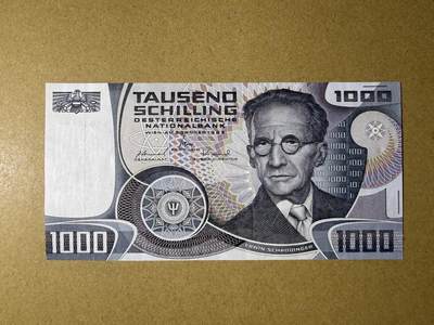 《艾美收藏》第232期-2.22周日外币靓号精品场(春节首拍) - 豹子号 奥地利1000先令 UNC 1983年薛定谔 豹子号 有一处轻微荧光