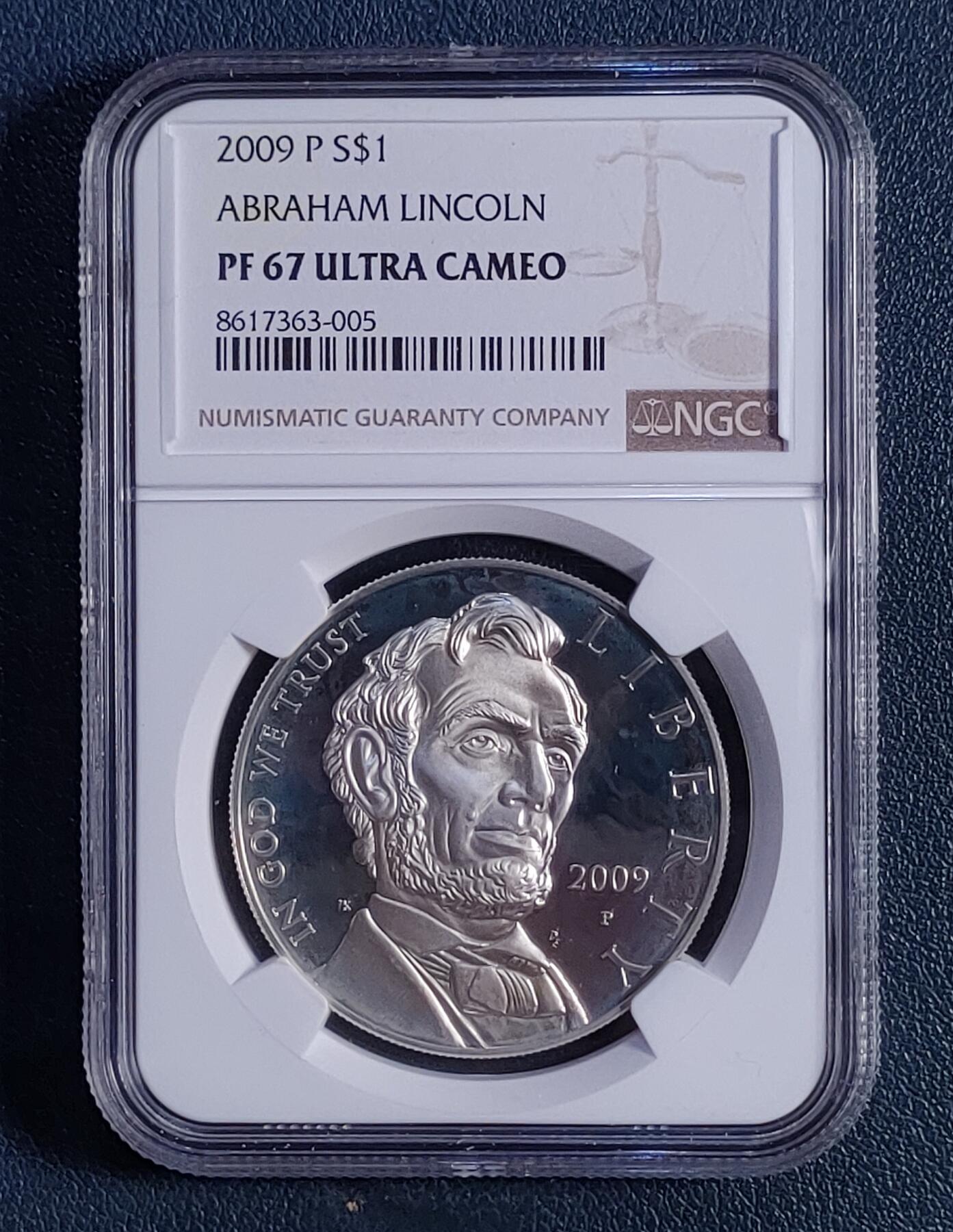 原盒证：美国总统林肯诞辰200周年1美元精制纪念银币