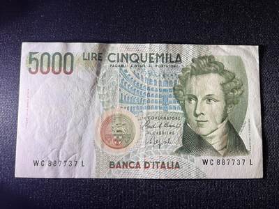 世界各国纸币拍卖 - 意大利1985年 5000里拉 实物图