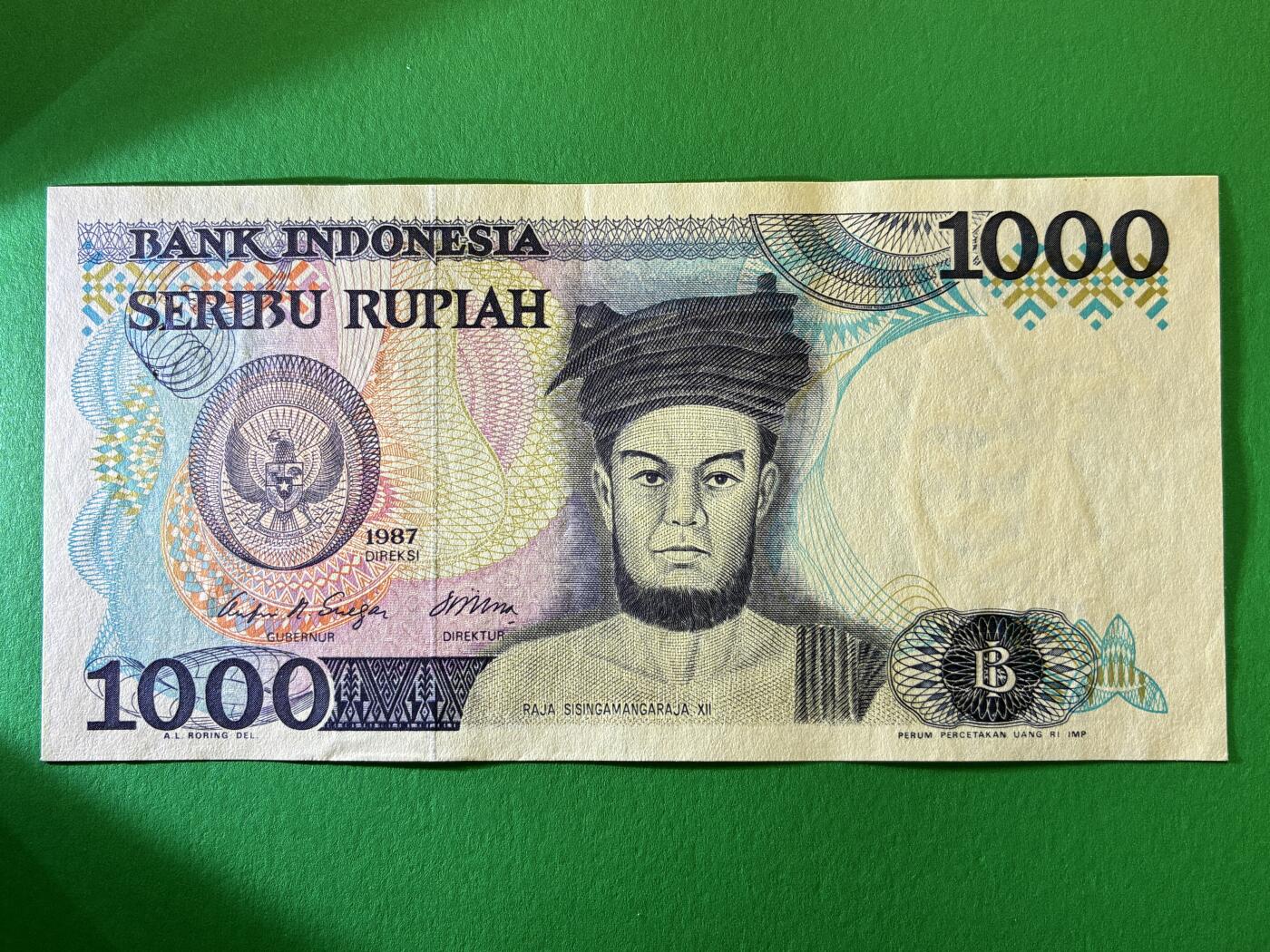 咖啡豆•收藏 2026年Feb_27th世界各国纸币拍卖 印度尼西亚 1987年 1000卢比 全新UNC 外国纸币