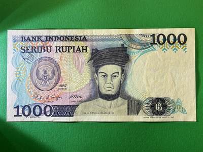 咖啡豆•收藏 2026年Feb_27th世界各国纸币拍卖 - 印度尼西亚 1987年 1000卢比 全新UNC 外国纸币
