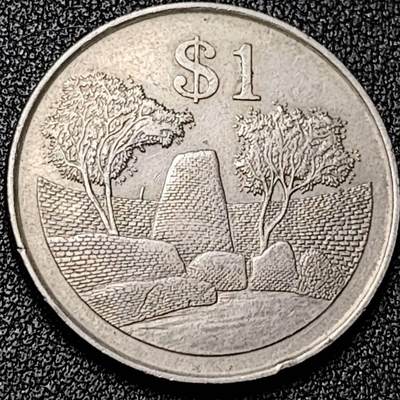 泉币菌-第196场- 新年快乐 新年第4场 本场拍品多 请提前出价 - 津巴布韦 首年份 1980年 壹元镍币 大津巴布韦遗址 29mm