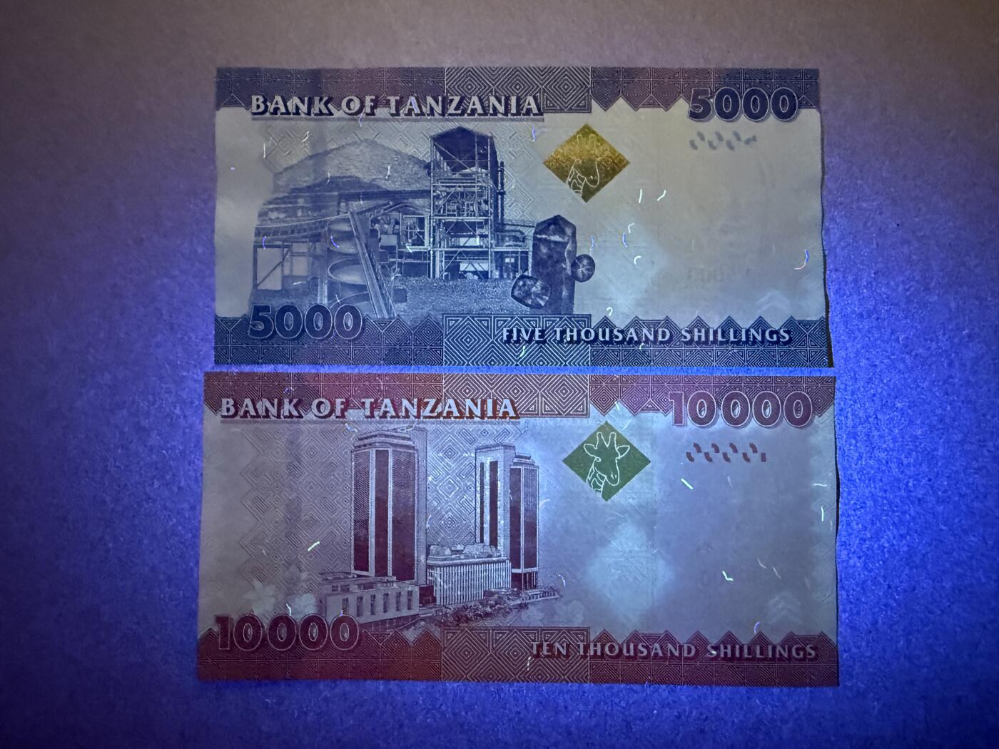 《艾美收藏》第232期-2.22周日外币靓号精品场(春节首拍) 坦桑尼亚5000、10000先令2张 UNC 犀牛和大象