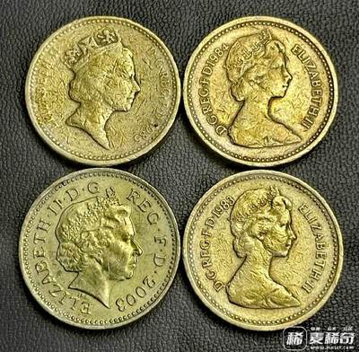 英国1983、84、85、2003年1英磅加厚靓品硬币4枚一组：包括1983年无竖纹稀缺版别及2003年近原光稀有版别 - 英国1983、84、85、2003年1英磅加厚靓品硬币4枚一组：包括1983年无竖纹稀缺版别及2003年近原光稀有版别