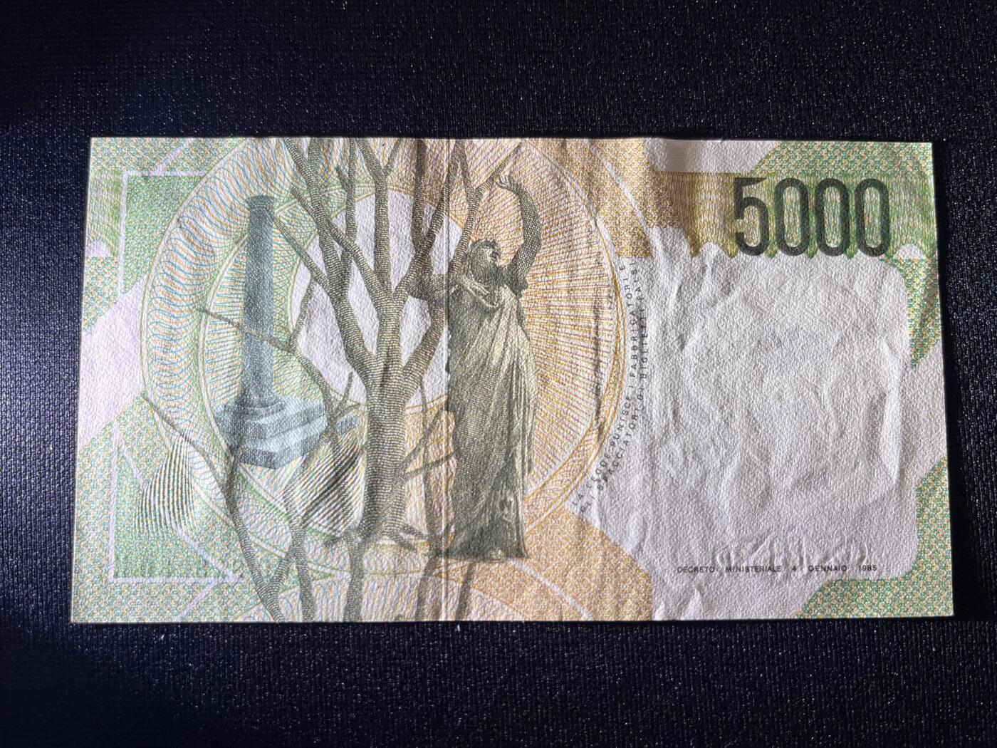 世界各国纸币拍卖 意大利1985年 5000里拉 实物图