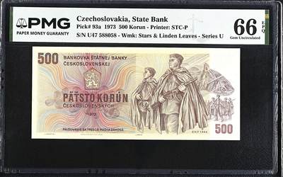 《艾美收藏》第232期-2.22周日外币靓号精品场(春节首拍) - 捷克斯洛伐克500克朗 PMG66E 1973年