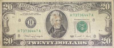 回流0301 -  1990年版20美元（¥138元）联邦储备券 圣路易斯联邦储备银行（字母“H”，数字标识“8”）