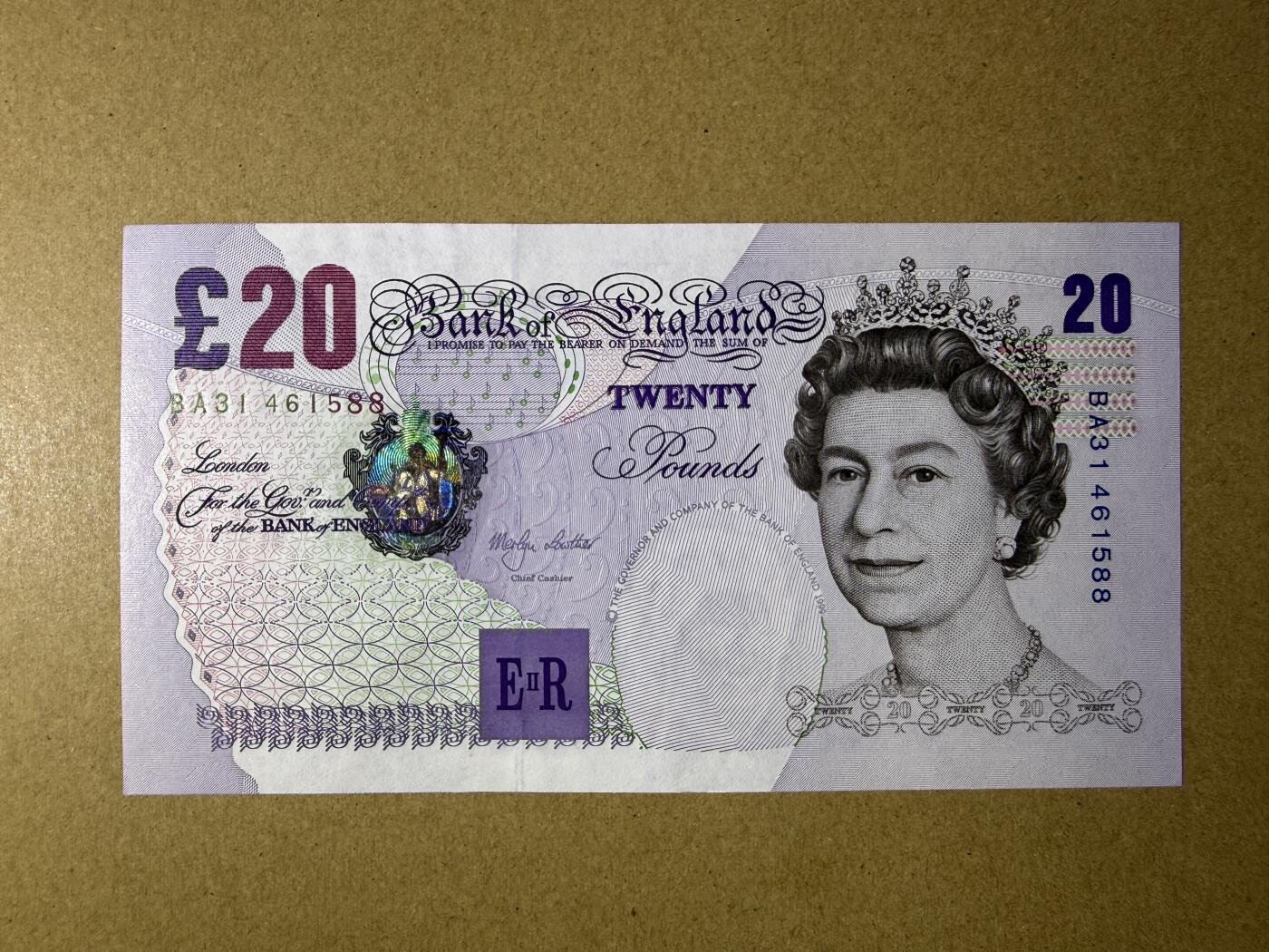 《艾美收藏》第232期-2.22周日外币靓号精品场(春节首拍) 英格兰20镑 UNC E序列再版 边缘1处轻微荧光 双尾88