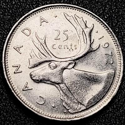 泉币菌-第196场- 新年快乐 新年第4场 本场拍品多 请提前出价 - 高币值 加拿大1972年1/4加拿大元 伊丽莎白二世 驯鹿 24mm 