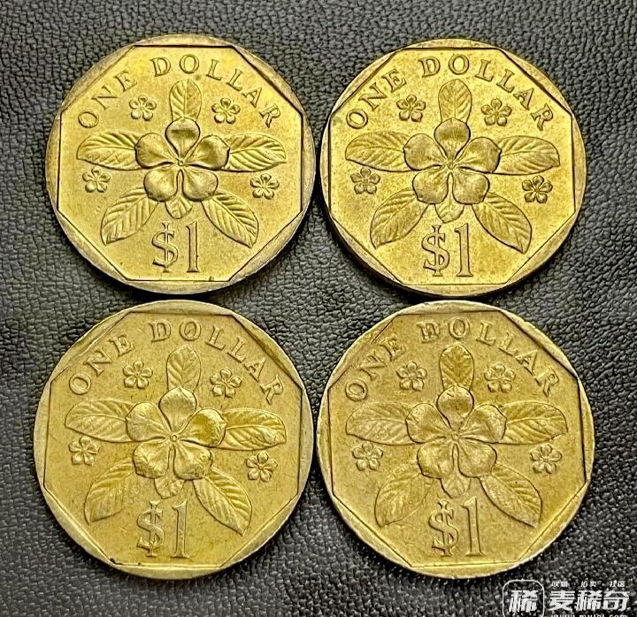 新加坡1987、89、97、97年1新元靓品硬币4枚一组