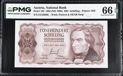 《艾美收藏》第232期-2.22周日外币靓号精品场(春节首拍) - 奥地利500先令 PMG66E 1965年 奥地利发明家雷色尔 双尾