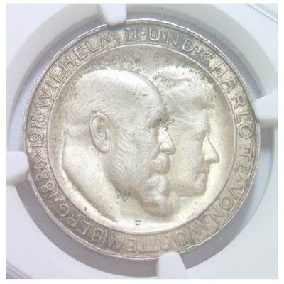【银】NGC UNC 德国符腾堡1911年 威廉二世银婚3马克银币 开卷原光 - 【银】NGC UNC 德国符腾堡1911年 威廉二世银婚3马克银币 开卷原光