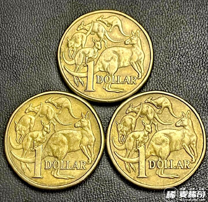 澳大利亚1984年1澳元首发首版5只袋鼠靓品硬币三枚一组