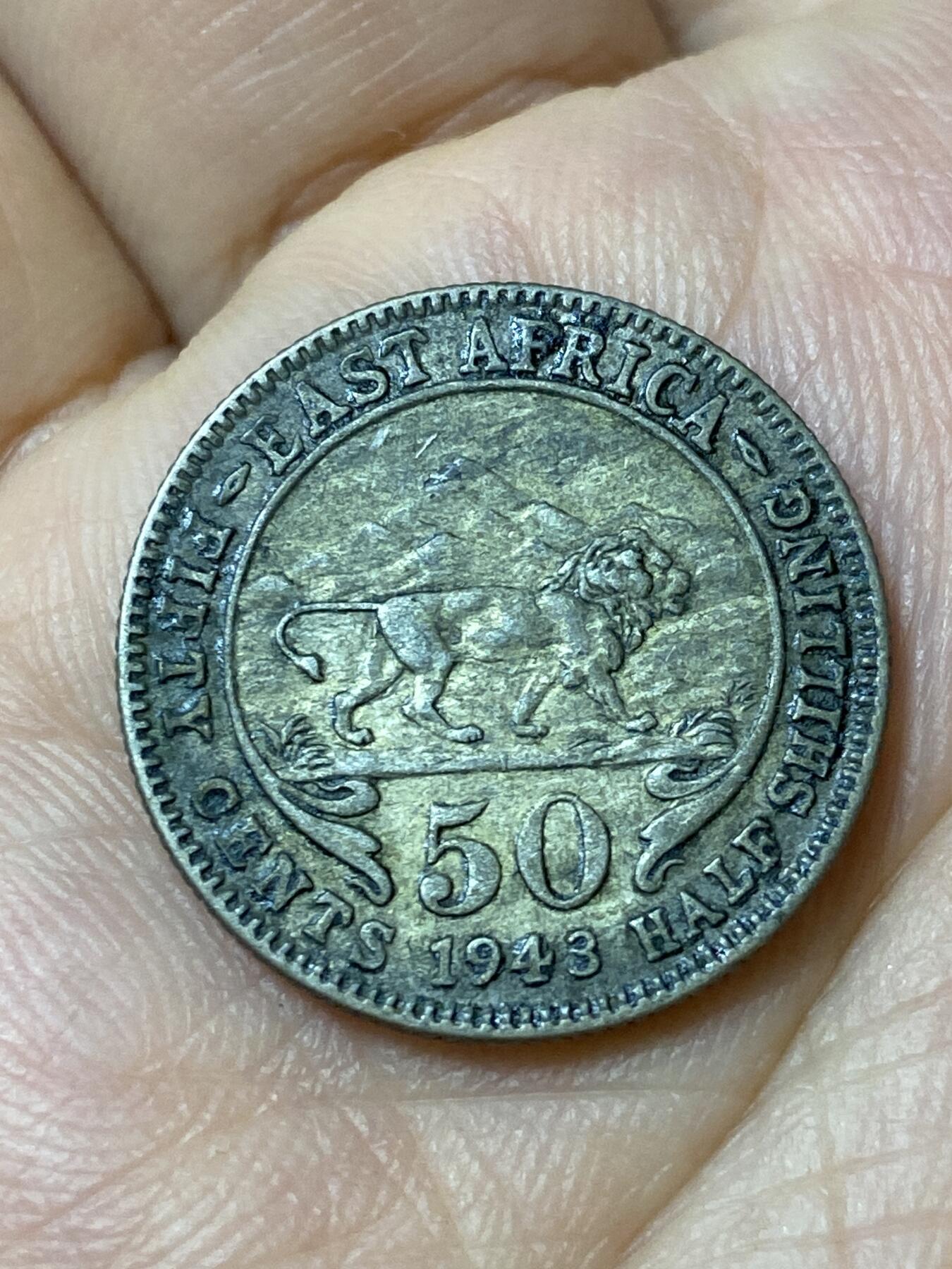 2026年第三十一场(总第二百场)英国一线回流散币新春特拍第三场(免佣金) 英属东非1943年50分银币(乔治六世第一版，I标孟买造，250银)