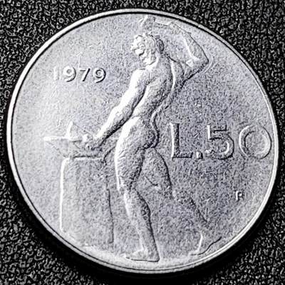 泉币菌-第196场- 新年快乐 新年第4场 本场拍品多 请提前出价 - 意大利 1979年 50里拉 锻冶之神 伍尔坎 24mm