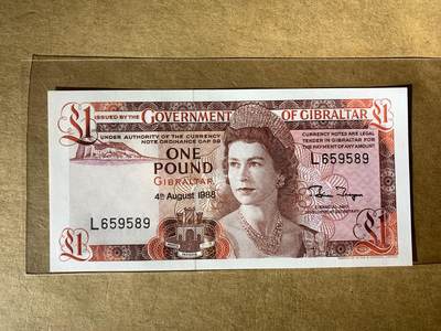【礼羽收藏】🌏世界钱币拍卖129期 - 【L659589】全新UNC 1988年直布罗陀1镑纸币 女王钞 无347尾9 钻石号