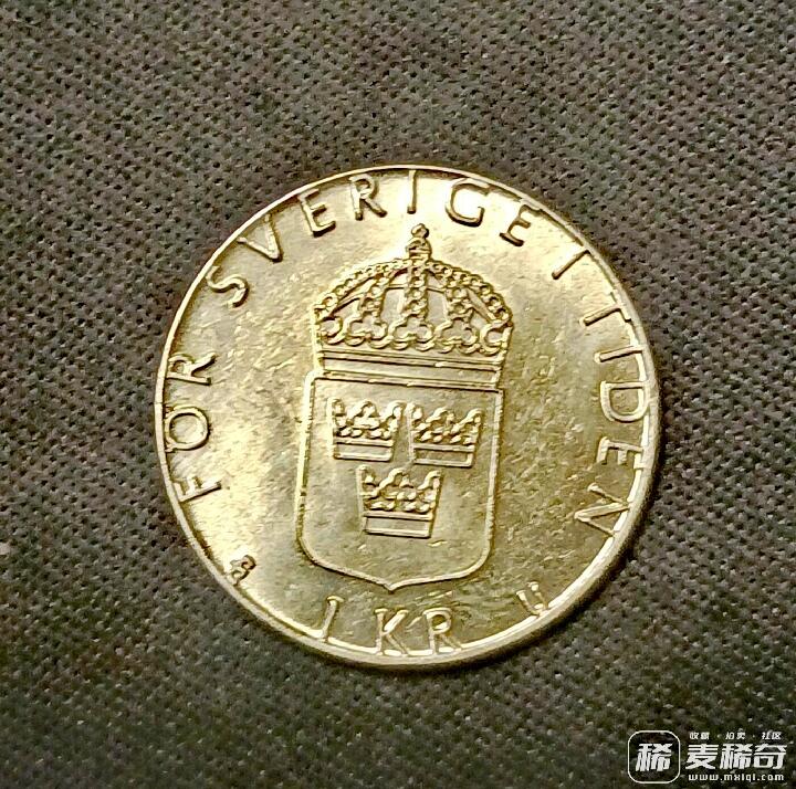 瑞典1977年国王头像1克朗原光靓品硬币