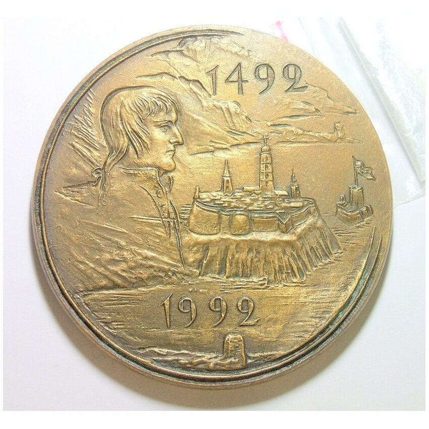 【艺术】法国艺术大章 拿破仑青年像+双柱 出生地阿雅克肖 高浮雕精制超大铜章 80MM 238克