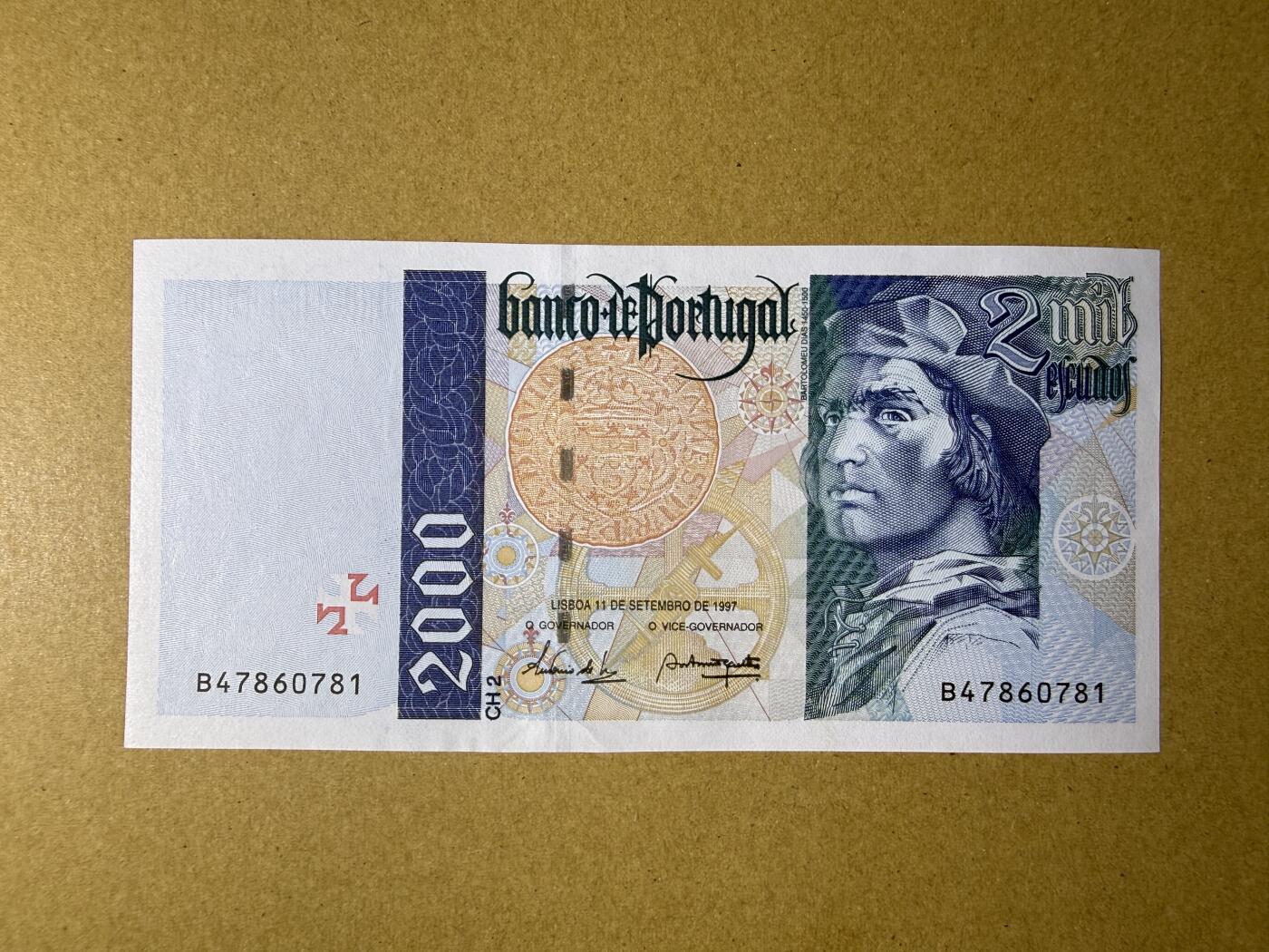 《艾美收藏》第232期-2.22周日外币靓号精品场(春节首拍) 葡萄牙2000埃斯库多 UNC 1997年 葡萄牙航海家迪亚斯