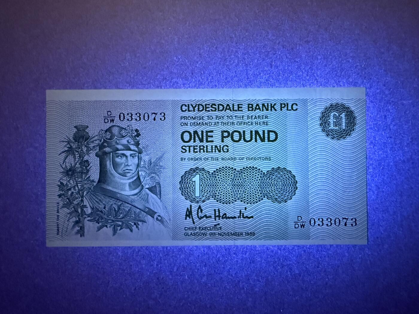 《艾美收藏》第232期-2.22周日外币靓号精品场(春节首拍) 苏格兰1镑 UNC 1988年 克莱斯戴尔银行 无4