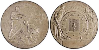 万国钱币拍卖第061期（马年首拍） - PCGS SP63 1880年法国圣昆廷农业委员会丰收纪念大银章 MATTE磨砂工艺 一片丰收景象 PC唯一冠军分