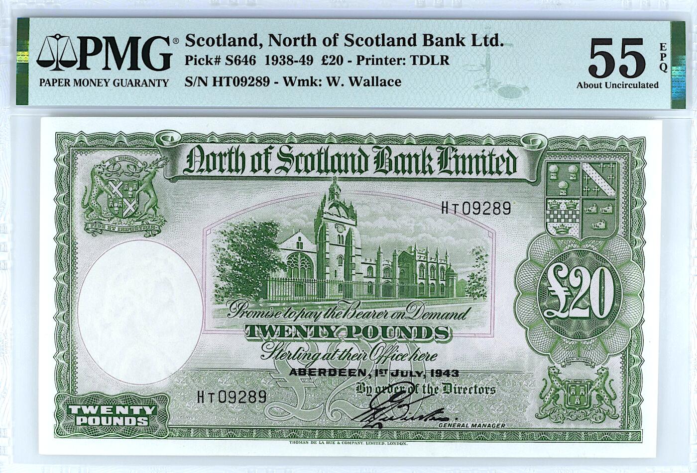 《艾美收藏》第232期-2.22周日外币靓号精品场(春节首拍) 苏格兰20镑 PMG55E 苏格兰北方银行 1943年大票幅稀少版本亚军分 58就是冠军分了 有EPQ不容易 无347