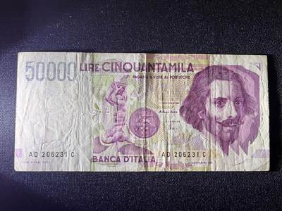 世界各国纸币拍卖 - 意大利1992年 50000里拉 实物图