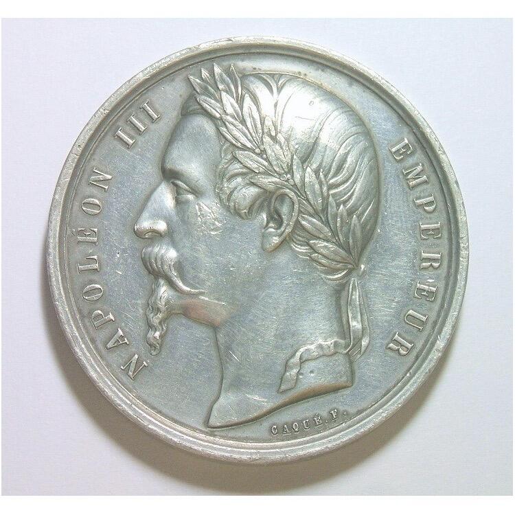 法国1859年 拿破仑三世高浮雕精制大镀银章 50MM