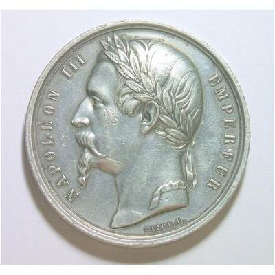 法国1859年 拿破仑三世高浮雕精制大镀银章 50MM - 法国1859年 拿破仑三世高浮雕精制大镀银章 50MM