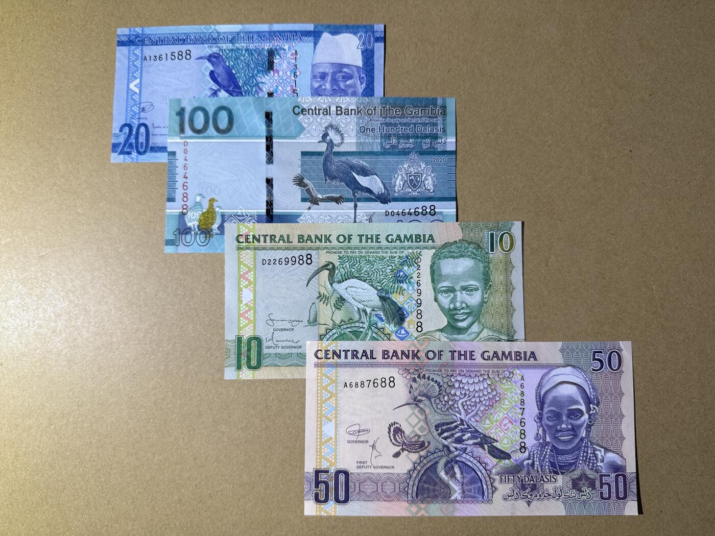 《艾美收藏》第232期-2.22周日外币靓号精品场(春节首拍) 冈比亚纸币4张 UNC 不同年份版本 全部双尾88