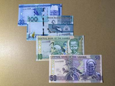 《艾美收藏》第232期-2.22周日外币靓号精品场(春节首拍) - 冈比亚纸币4张 UNC 不同年份版本 全部双尾88