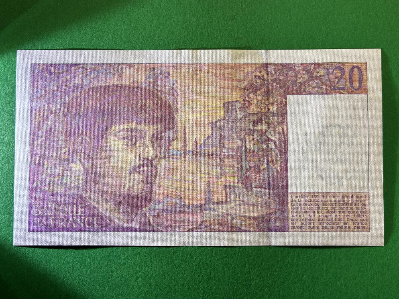 咖啡豆•收藏 2026年Feb_27th世界各国纸币拍卖 法国 1993年 20法郎 全新UNC 外国纸币