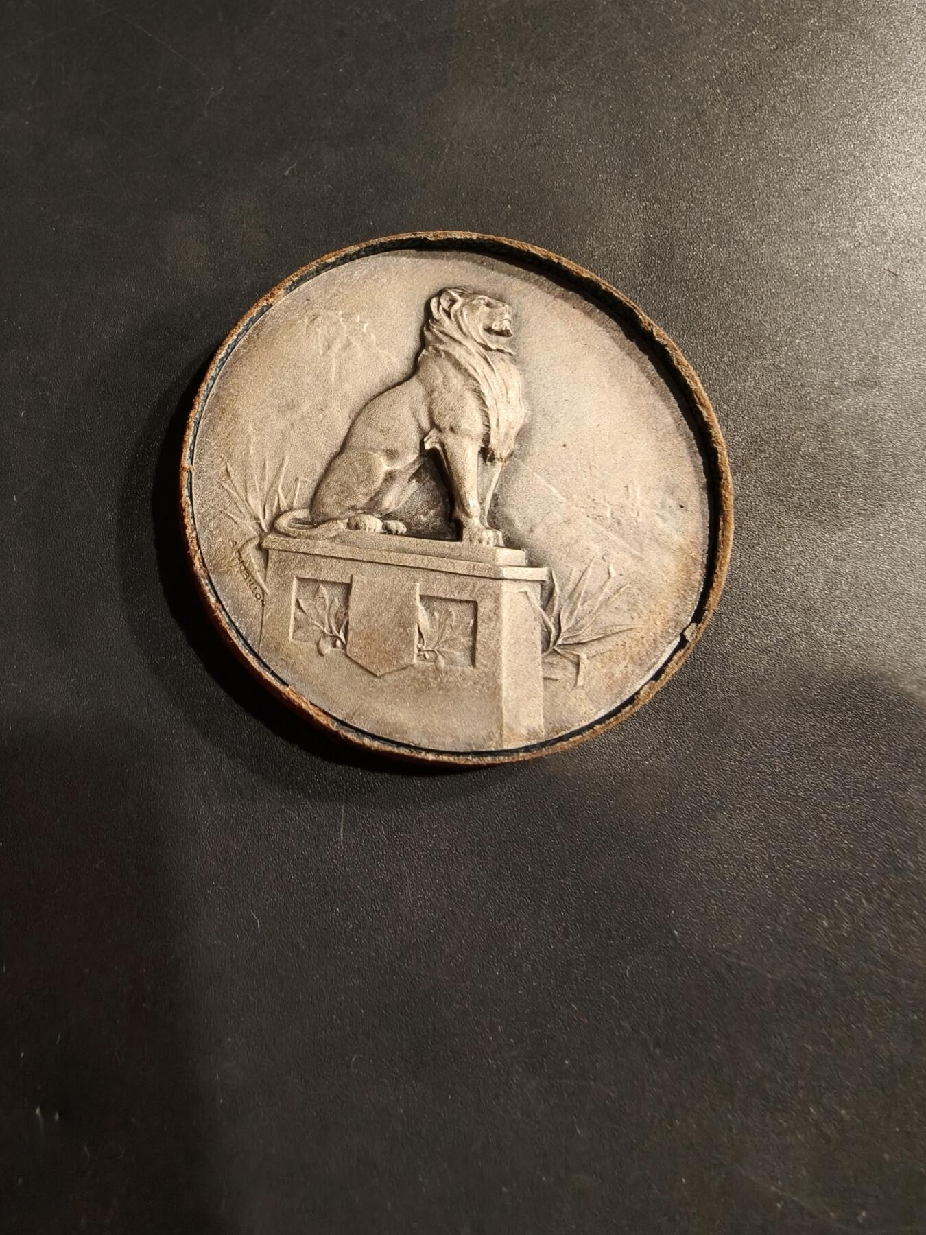 老王徽章第184期 法国1925年第32届拉罗谢尔地区节日镀银大铜章    原盒     直径46mm     重量43