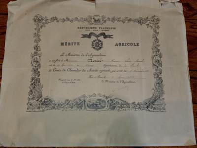 凯旋世界勋赏（持续上新中）（第22期新年大拍）（欢迎送拍）（对拍品有疑问请询问客服，不接受到手刀，出价默认拍品品相。请认真阅读拍卖规则！出价默认已认可！）（收到货请录制开箱视频，无视频概不处理问题。） - 法国农业勋章骑士级证书