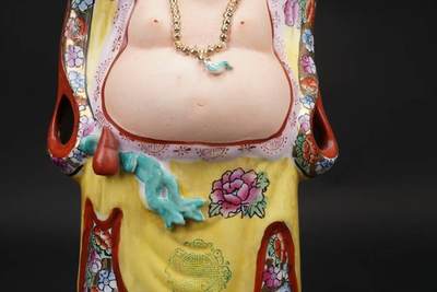 上海都达杂项专场102【全场包邮】  粉彩描金《金玉满堂》弥勒佛摆件85-9