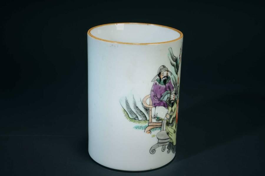 上海都达杂项专场三十六【年后发货全场包邮】 粉彩人物故事笔筒85-6