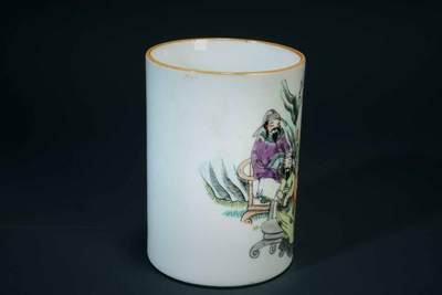 上海都达杂项专场102【全场包邮】  粉彩人物故事笔筒85-6