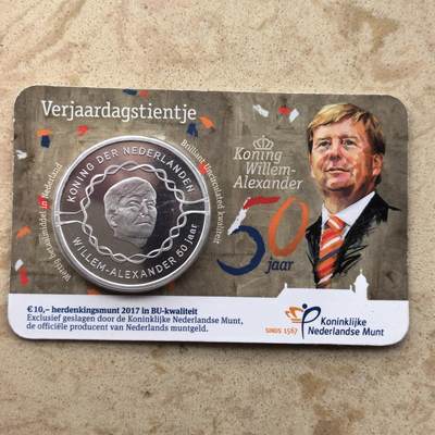 道一币馆币章第一百六十六场 - 原包装 荷兰2017年国王威廉-亚历山大50岁生日10欧元镀银纪念币