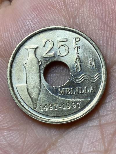 2026年第三十一场(总第二百场)英国一线回流散币新春特拍第三场(免佣金) - 西班牙🇪🇸1997年25比塞塔(梅利利亚自治市建立500周年纪念币)