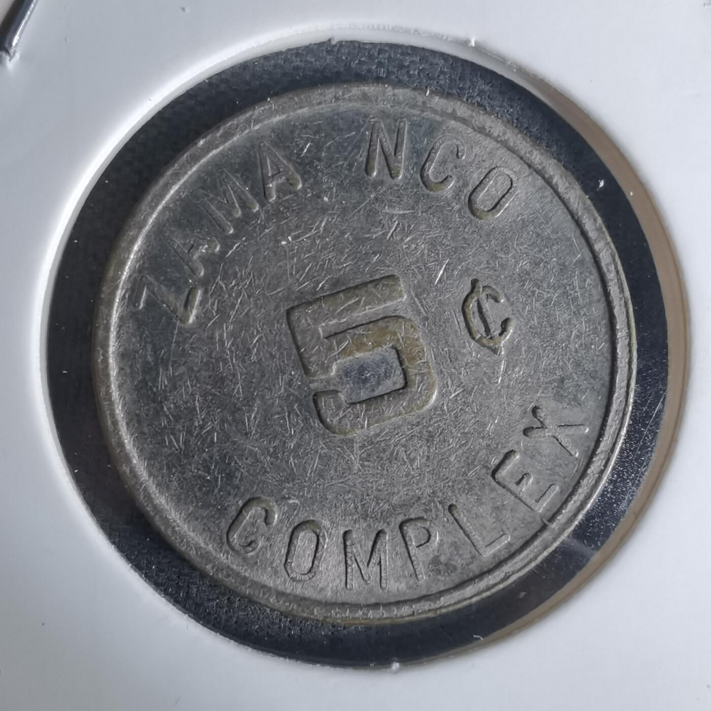 沼泽如烟--第1003场 美国驻日陆军座间基地（Camp Zama）的5美分军事代用币（Military Token）。