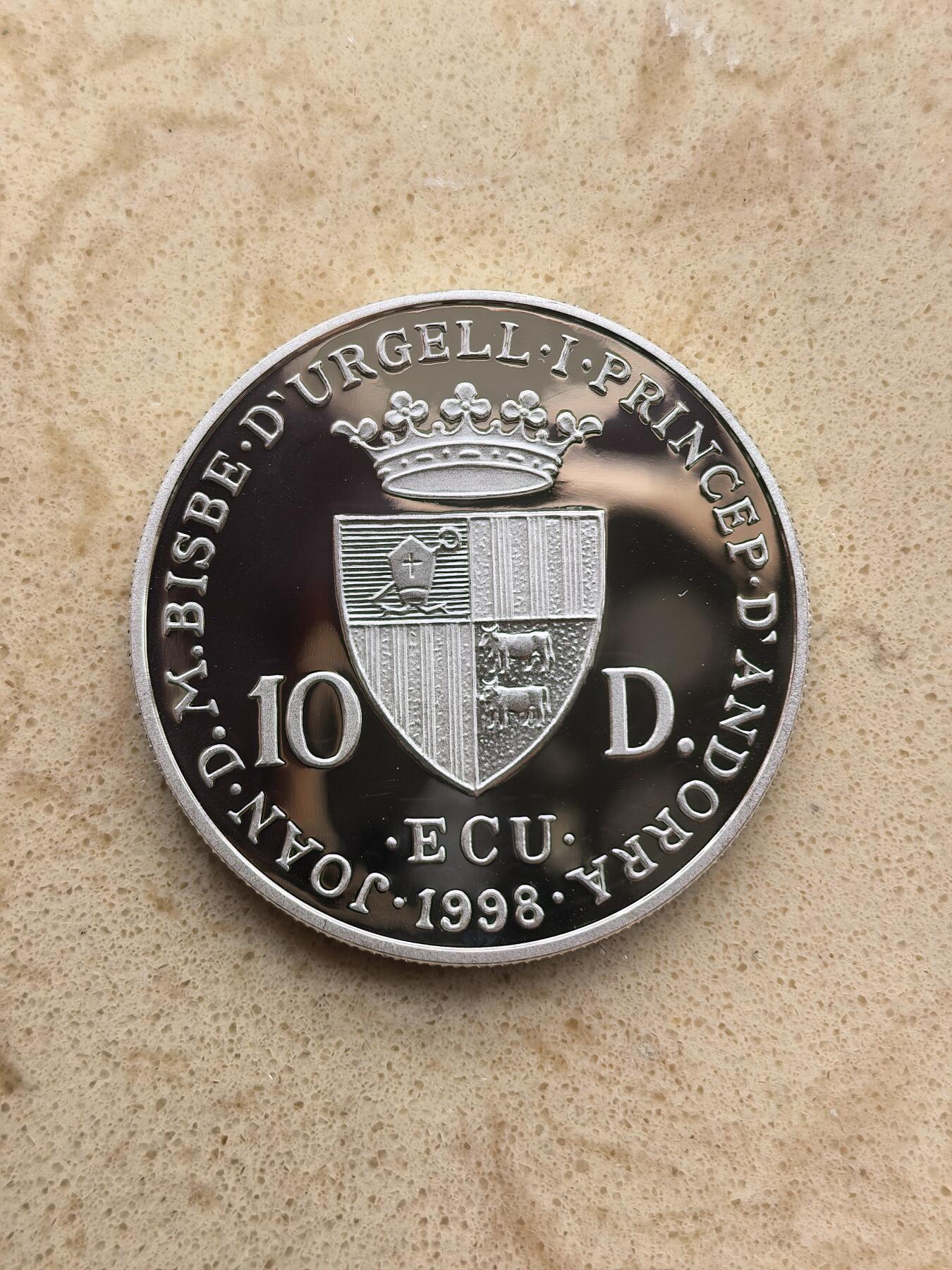 道一币馆币章第一百六十七场 安道尔1998年德国作曲家亨德尔10第纳尔精制银币 31.47g 925S 25000