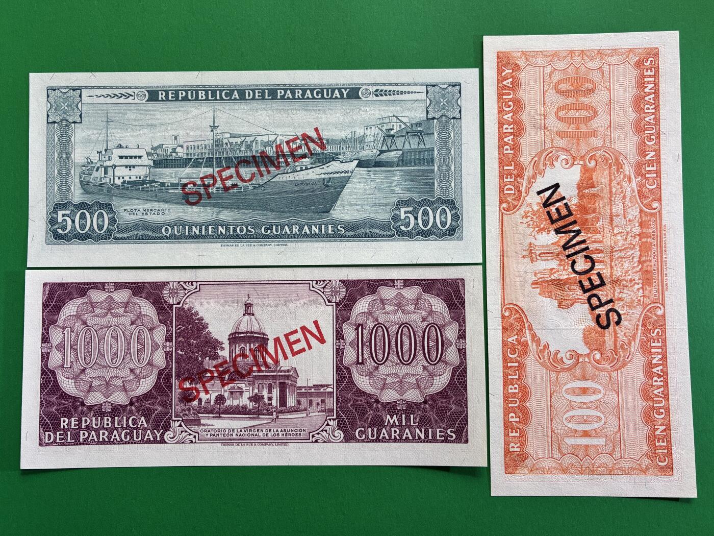 咖啡豆•收藏 2026年Mar_1st世界各国纸币样票拍卖 巴拉圭 100-10000瓜拉尼 外国纸币样票 全新UNC同号 5枚一套