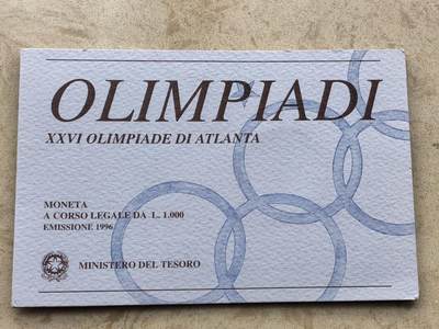 道一币馆币章第一百六十七场 - 原包装 意大利1996年亚特兰大奥运会1000里拉纪念银币