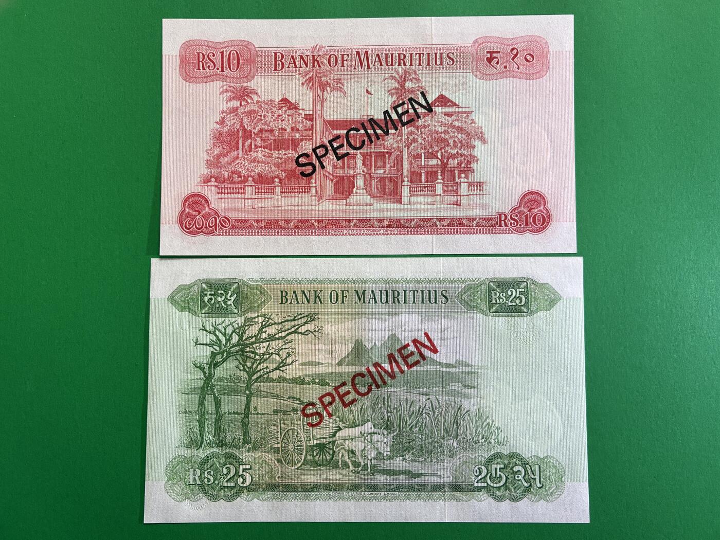 咖啡豆•收藏 2026年Mar_1st世界各国纸币样票拍卖 毛里求斯 1967年 5-50卢比 全新UNC同号 外国纸币样票 女王钞 4枚一套