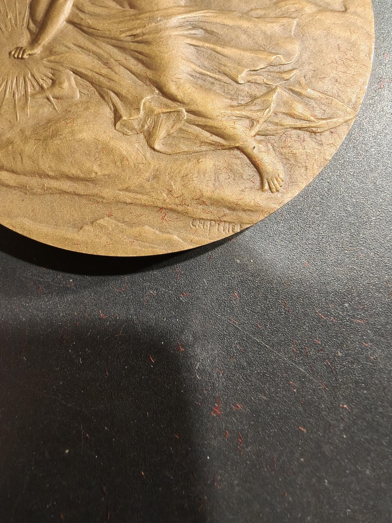 老王徽章第184期 法国电力建设总工会大铜章    大师皮列作品     原盒     直径68mm     重量150g