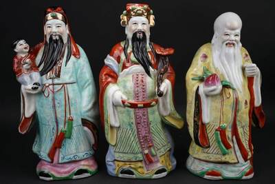 上海都达杂项专场三十六【年后发货全场包邮】 - 粉彩福、禄、寿三星大摆件 3尊85-8