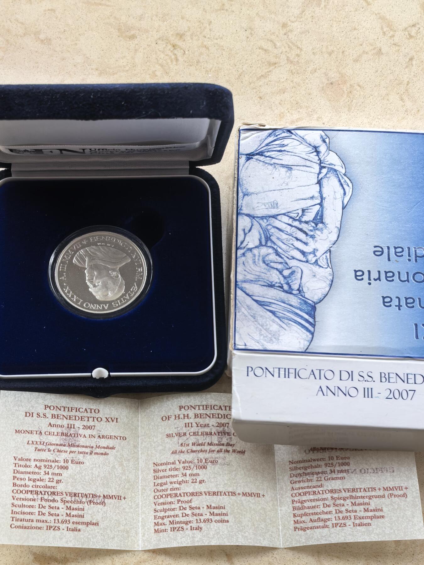 道一币馆币章第一百六十七场 原盒证 梵蒂冈2007年81个“传教主日”10欧元精制银币