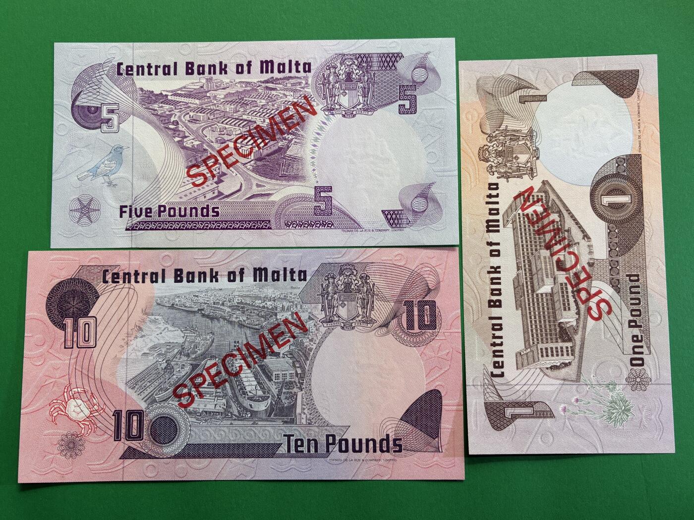 咖啡豆•收藏 2026年Mar_1st世界各国纸币样票拍卖 马耳他 1967年 1-10镑 全新UNC同号 外国纸币样票 3枚一套