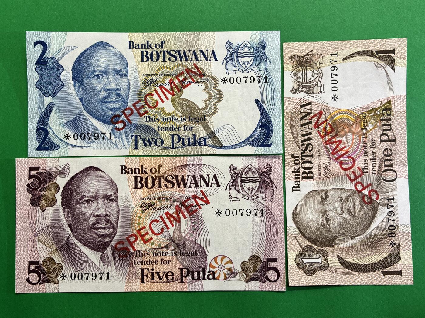 咖啡豆•收藏 2026年Mar_1st世界各国纸币样票拍卖 博茨瓦纳 1976年 1-20普拉 全新UNC同号 外国纸币样票 5枚一套